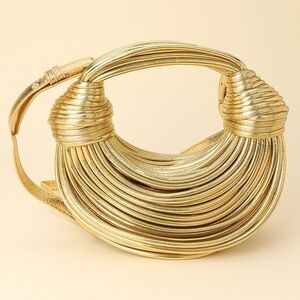 Gold Knotted Handbag Crescent Bag Shoulder Purse Leather Womens Accessory
